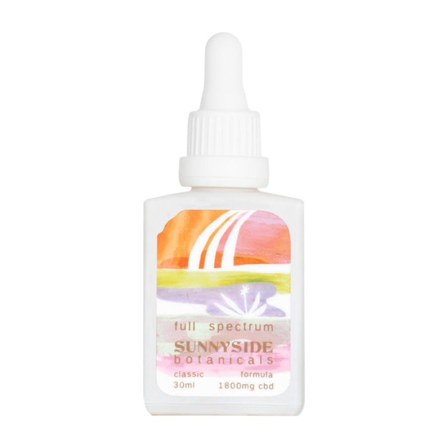 visualizes bottle, branding of Sunnyside Botanicals Full Spectrum CBD Oil