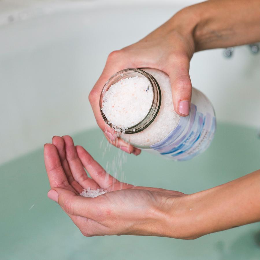 visualize use of cbd bath salts pouring into bath