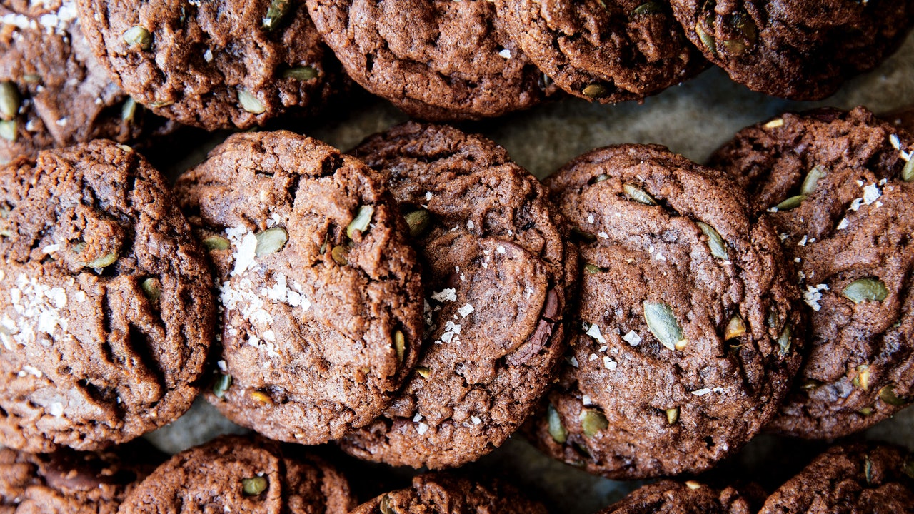 image of cbd chocolate chip cookie with pumpkin seeds