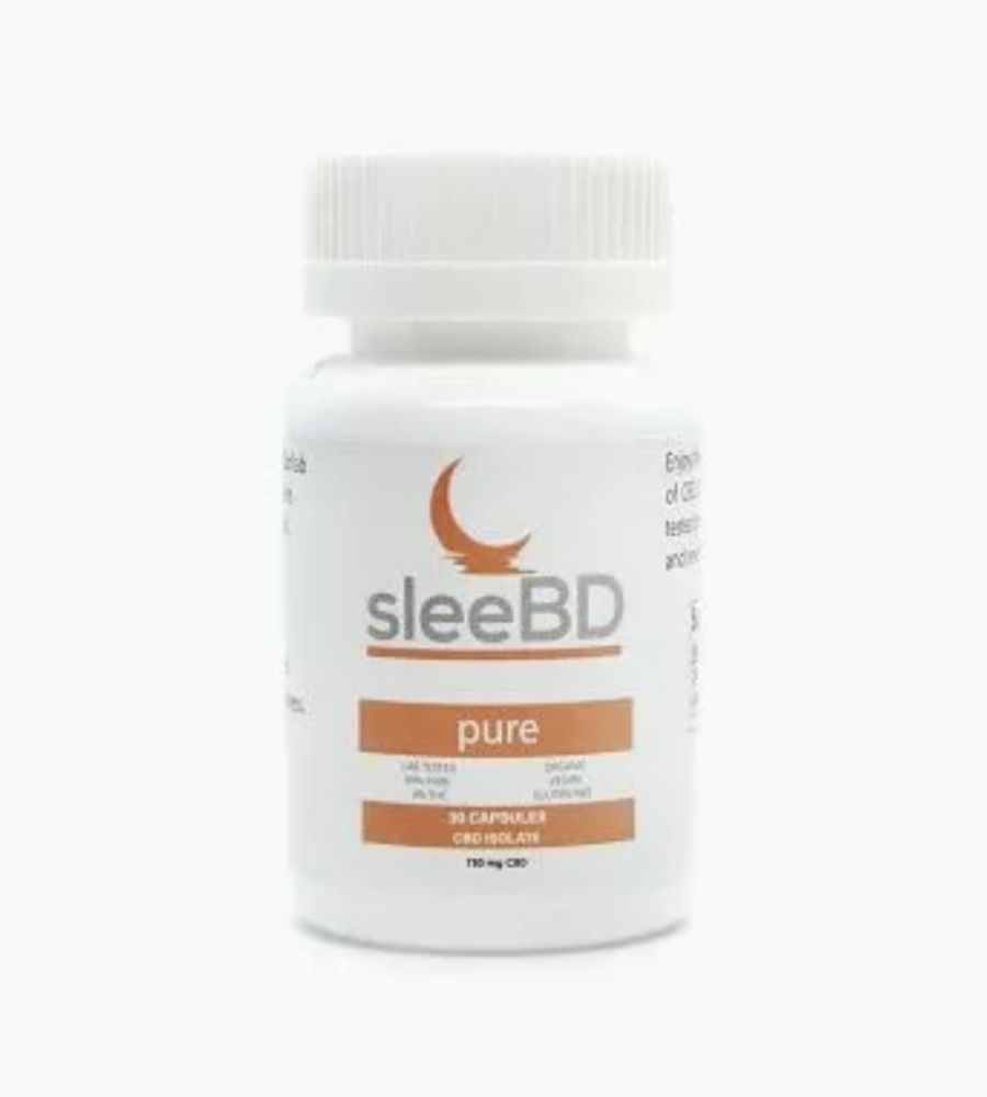 visualizes packaging for SleeBD "PURE" capsules with CBD