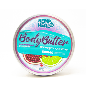visualizes packaging for pomegranate lime cbd body butter by hempheal