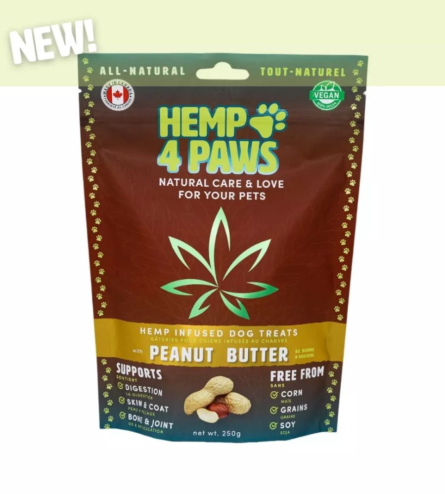visualizes packaging of Hemp Dog Treats Peanut Butter flavour by Hemp4Paws